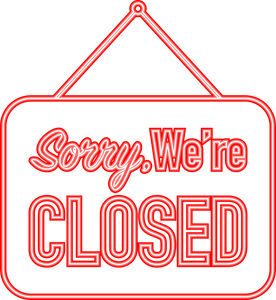 Sorry we're closed hanging sign. Neon icon. Sign for door. V